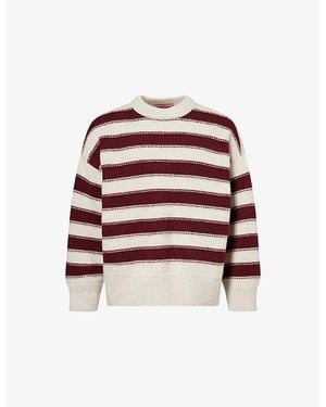 The Elder Statesman Pali Braided-Stripe Crewneck Cashmere Sweater - Red