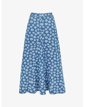 Whistles Daisy-Motif A-Line Denim Maxi Skirt - Blue