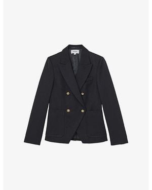 Reiss Gigi Double-Breasted Wool-Blend Blazer - Blue