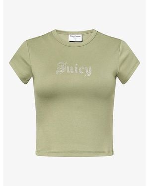 Juicy Couture Slim-Fit Crystal-Embellished Stretch-Jersey T-Shirt - Green