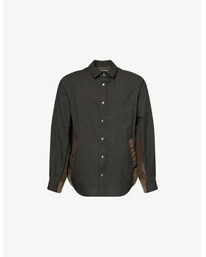 Sacai Glen Checked Wool-Blend Shirt - Black