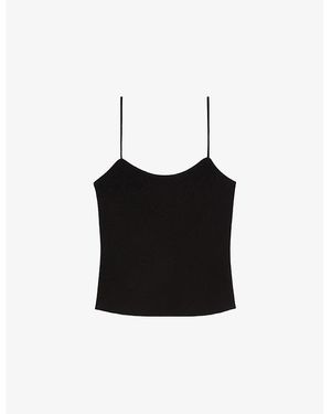 The Kooples Round-Neck Narrow-Strap Woven Cami Top - Black