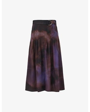 eem Printed Belted Cotton Midi Skirt - Purple