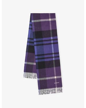 Mulberry Small-Check Merino-Wool Scarf - Purple