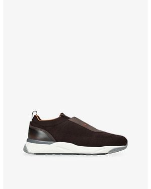 Santoni Tech Knit Leather And Mesh Trainers - Black