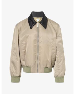 Bottega Veneta Intrecciato Collar Nylon Bomber Jacket - Natural