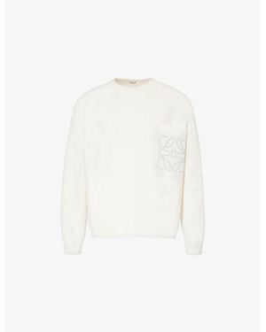 Loewe Light Anagram-Embroidered Patch-Pocket Cotton-Blend Jumper - White