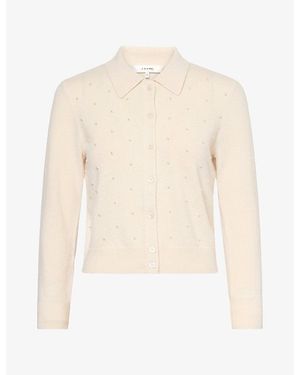 FRAME Pearl Embellished Wool And Cashmere Cardigan - White