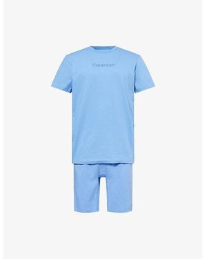 Calvin Klein Logo-Embroidered Cotton Pyjamas - Blue