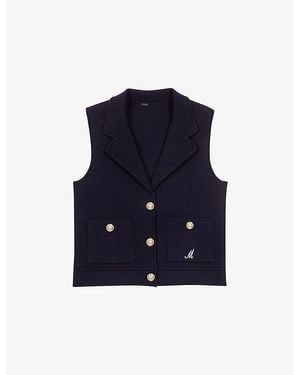 Maje Logo-Embroidered Notch-Lapel Stretch-Knit Waistcoat - Blue