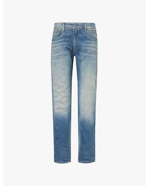 Replay Anbass Hyperflex Whiskering Straight-Leg Slim Fit Stretch-Denim Jeans - Blue