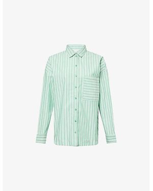 Lounge Underwear Oversized Pinstripe Cotton Shirt - Green