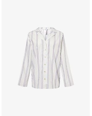 Hanro Sleep & Lounge Striped Cotton-Poplin Pyjama Top - White