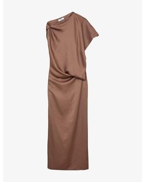 Reiss Paige Asymmetric Satin Maxi Dress - Brown