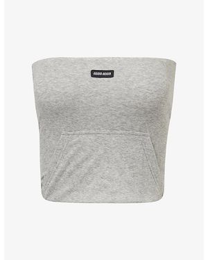Miu Miu Costina Bandeau Cotton-Jersey Top - Grey