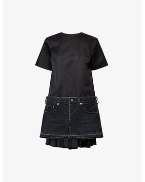 Sacai Pleated Patch-Pocket Cotton-And-Silk Mini Dress - Black