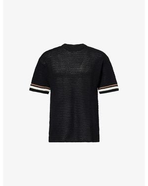 The Couture Club Stripe-Trim Crochet Knit Tee - Black