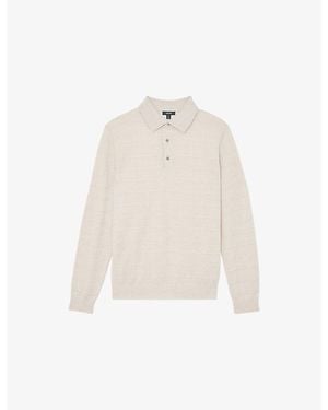 Reiss Pallas Textured Long-Sleeve Knitted Polo - White