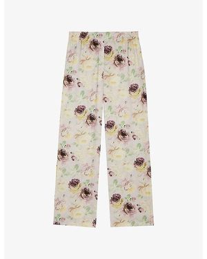 The Kooples Floral-Print Wide-Leg Woven Trousers - Natural
