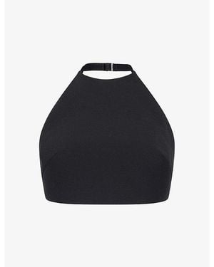 Mugler Halter-Neck Cropped Wool-Blend Top - Blue