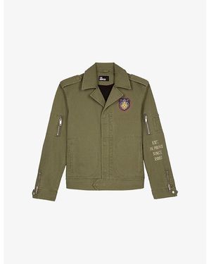The Kooples Brand-Embroidered Zipped-Cuff Cotton Jacket - Green