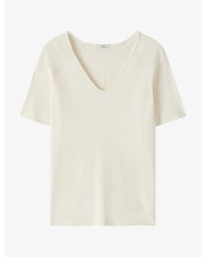 JOSEPH Elly V-Neck Short-Sleeve Silk Top - White