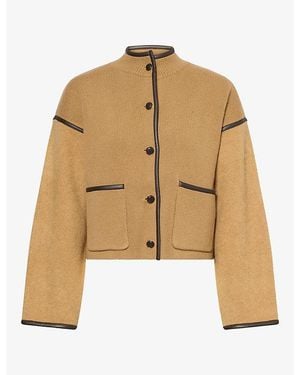 FRAME Cropped Combo Knitted Wool Jacket - Natural