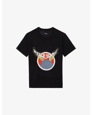 Zadig & Voltaire Idal Rhinestone-Embellished Cashmere T-Shirt - Black