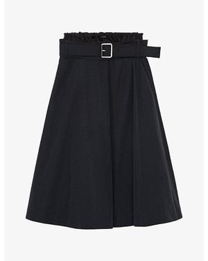 Loewe Belted-Waist High-Rise Cotton-Blend Midi Skirt - Black