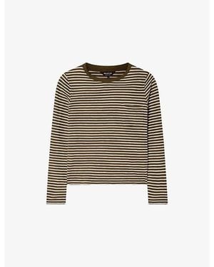 Whistles Stripe-Print Chest-Pocket Cotton-Jersey Top - Brown
