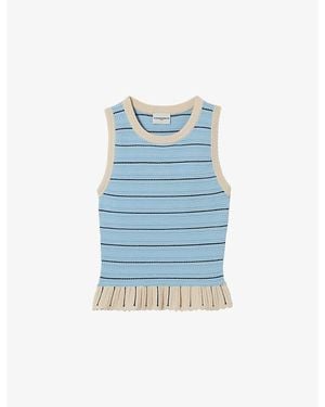 Claudie Pierlot Striped Ruffle-Hem Knitted Top - Blue