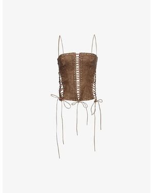 Jaded London Odile Lace-Up Faux-Leather Corset Top - White