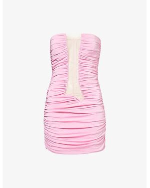 Nensi Dojaka Ruched Strapless Stretch-Woven Mini Dress - Pink