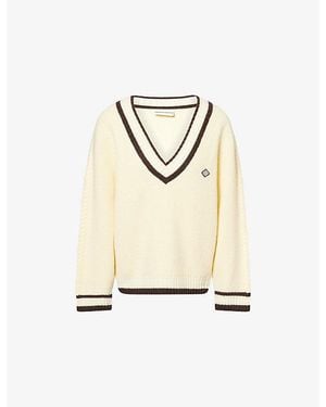 The Couture Club Stripe V-Neck Knitted Cricket Jumper - Natural