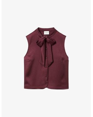 Claudie Pierlot Tie-Neck Sleeveless Satin Blouse - Purple