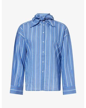 ME+EM Striped Scarf Cotton-Blend Shirt - Blue