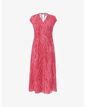 Whistles Zebra-Texture Short-Sleeve Woven Midi Dress - Pink