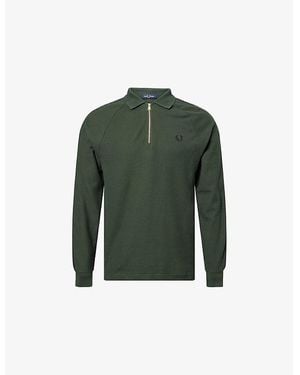 Fred Perry Dash Taped Raglan-Sleeves Cotton Polo Shirt - Green