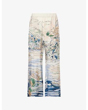 Weekend by Maxmara Printed Cropped Silk Trousers - Blue