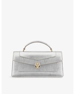 BVLGARI Serpenti Forever Elongated Metallic-Leather Top-Handle Bag - Gray