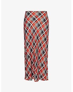 RIXO London Ardith Pattern Satin Midi Skirt - Red