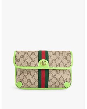 Gucci Monogram-Print Web-Stripe Coated-Canvas Belt Bag - Green