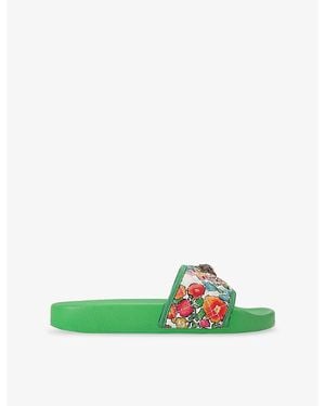 Kurt Geiger Meena Eagle Leather Slides - Green