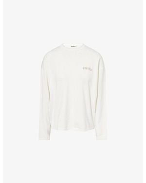 ADANOLA Varsity Knit Roll Hem Sweatshirt - White