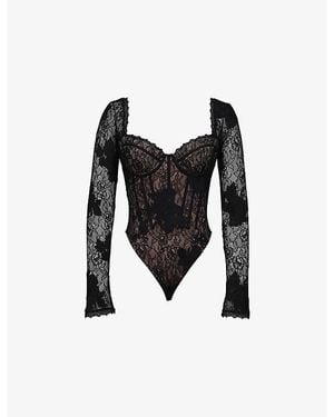 House Of Cb Aneira Long Sleeve Lace Bodysuit - Black