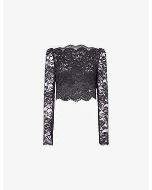 Rabanne Haut Copped Long-Sleeve Double-Lace Woven Top - Black