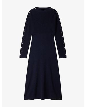 Sandro Embellished Two-In-One Wool And Cashmere-Blend Maxi Dress - Blue
