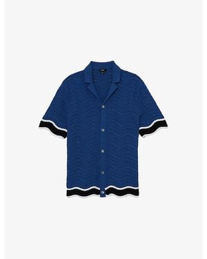 Reiss Ciro Wave-Trim Cotton-Knit Shirt - Blue