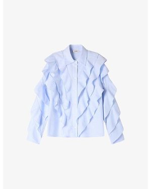 Sandro Ruffled Long-Sleeved Cotton Shirt - Blue