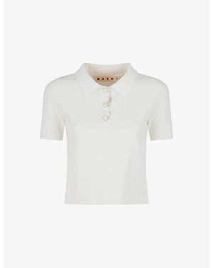 Marni Short-Sleeved Ribbed Knitted Polo Shirt - White
